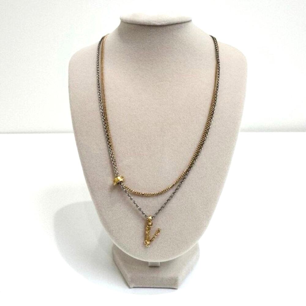 VERSACE Double Chain V Pendant Necklace Golf Mixed Metals NEW in Box Medusa Logo
